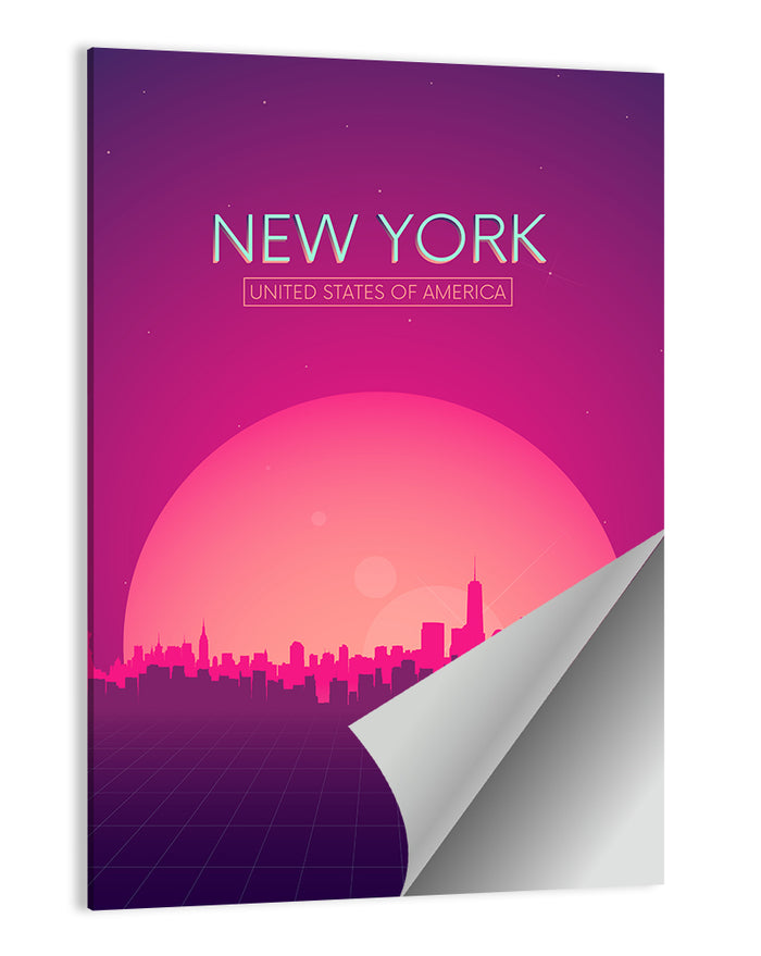 New York Retro Sunset Skyline Wall Art as a poster print
