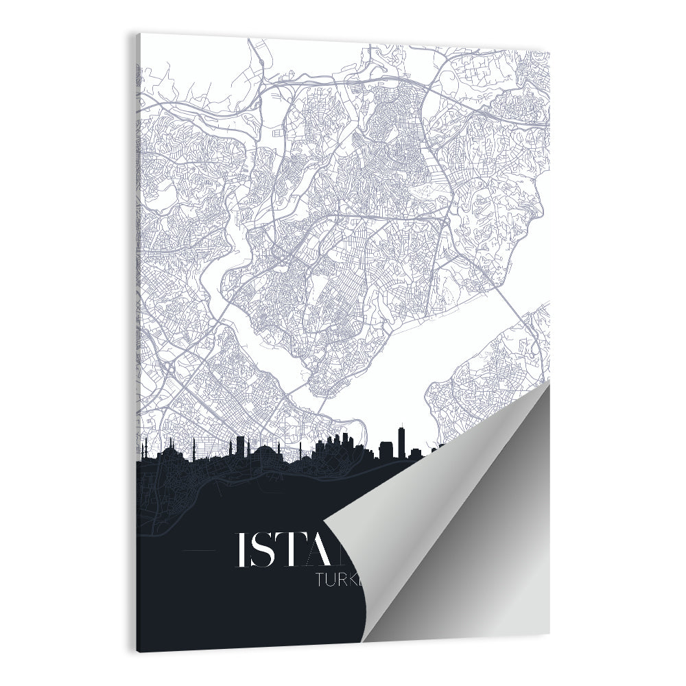 Istanbul Map and Skyline Wall Art