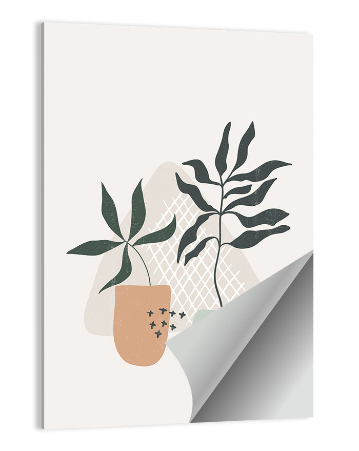 Potted Plants with Hand-drawn Grid Wall Art as a poster print