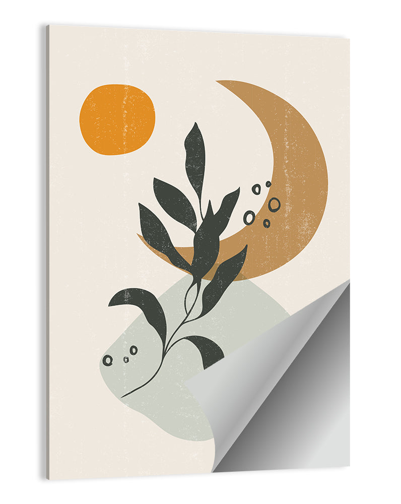 Leafy Branch with Sun and Moon Wall Art
