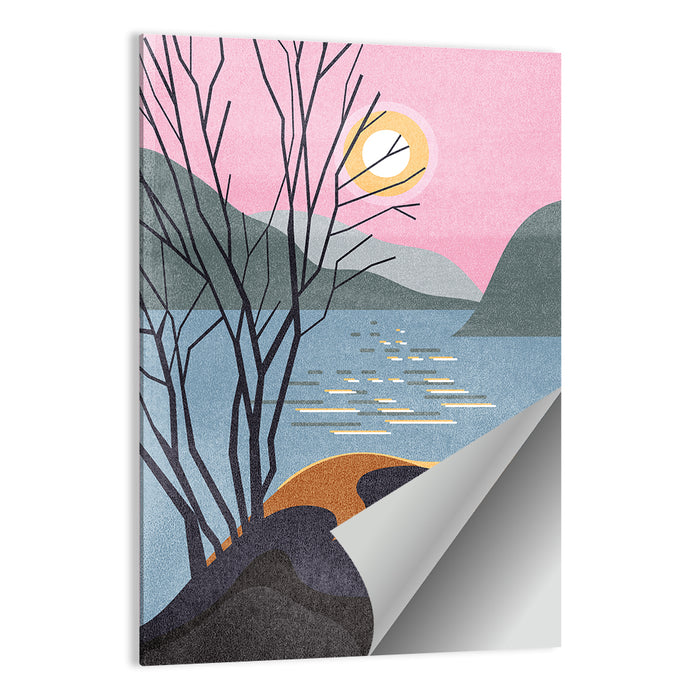 Sunset Over Lake with Bare Tree Wall Art as a poster print