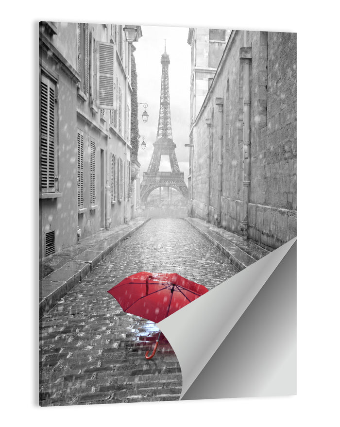 Eiffel Tower on Rainy Street Wall Art as a poster print