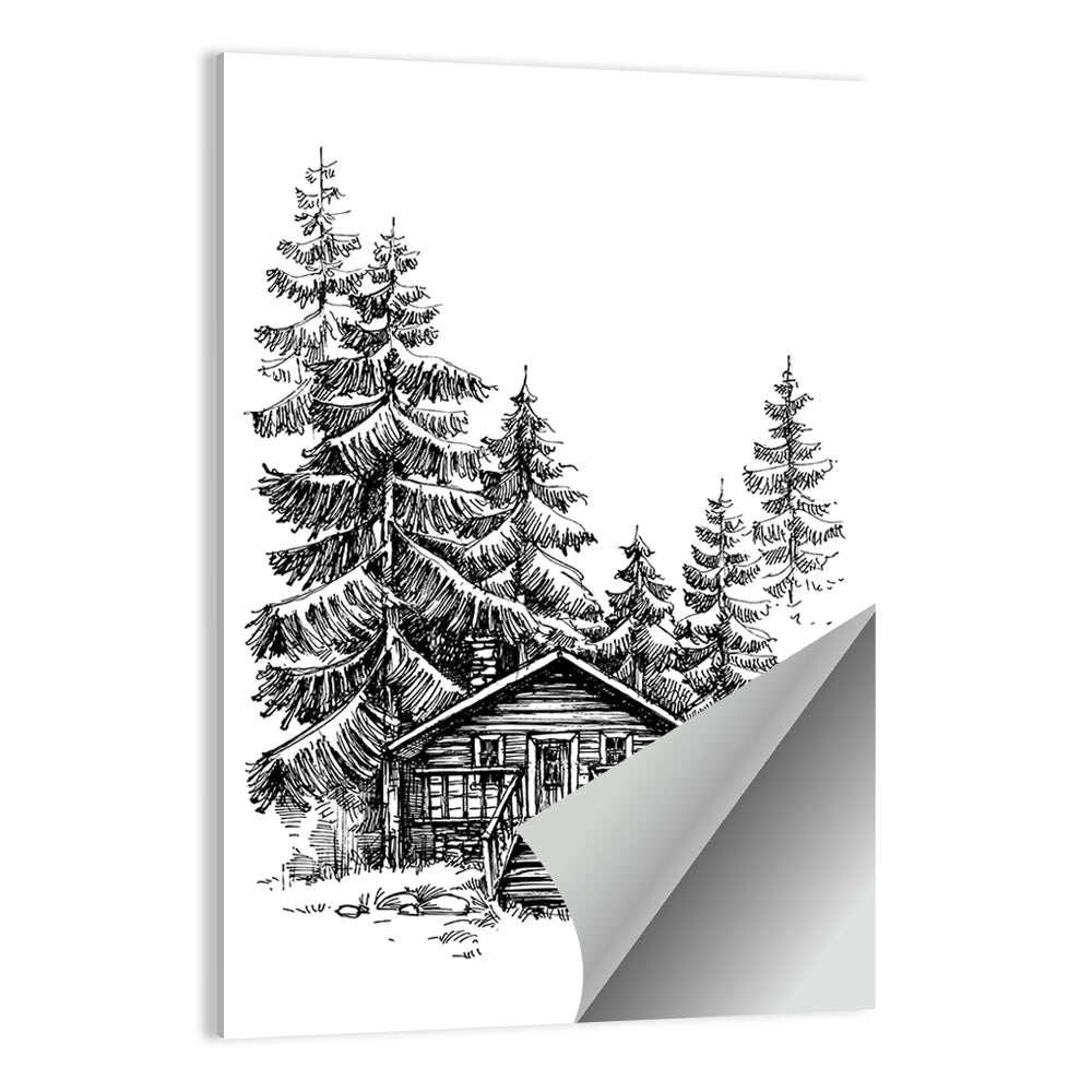 Log Cabin Sketch Wall Art