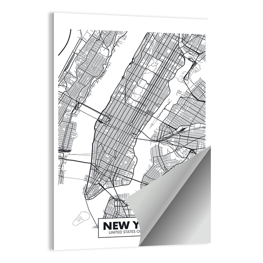 Manhattan Map, Black and White Wall Art