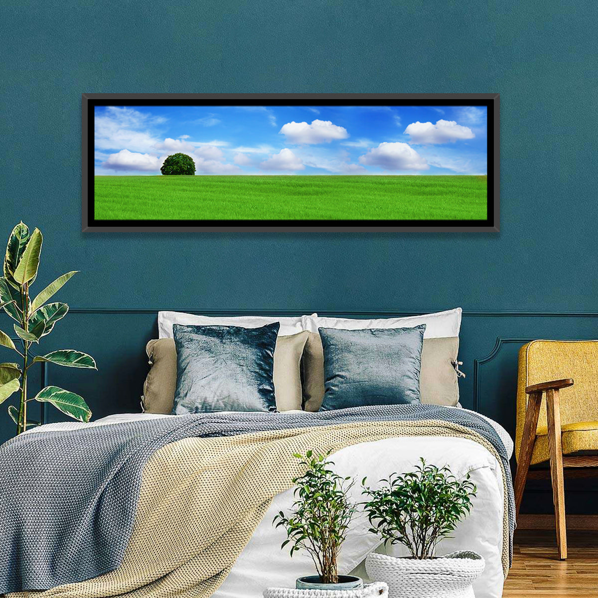 Solitary Tree Over Green Meadow Wall Art