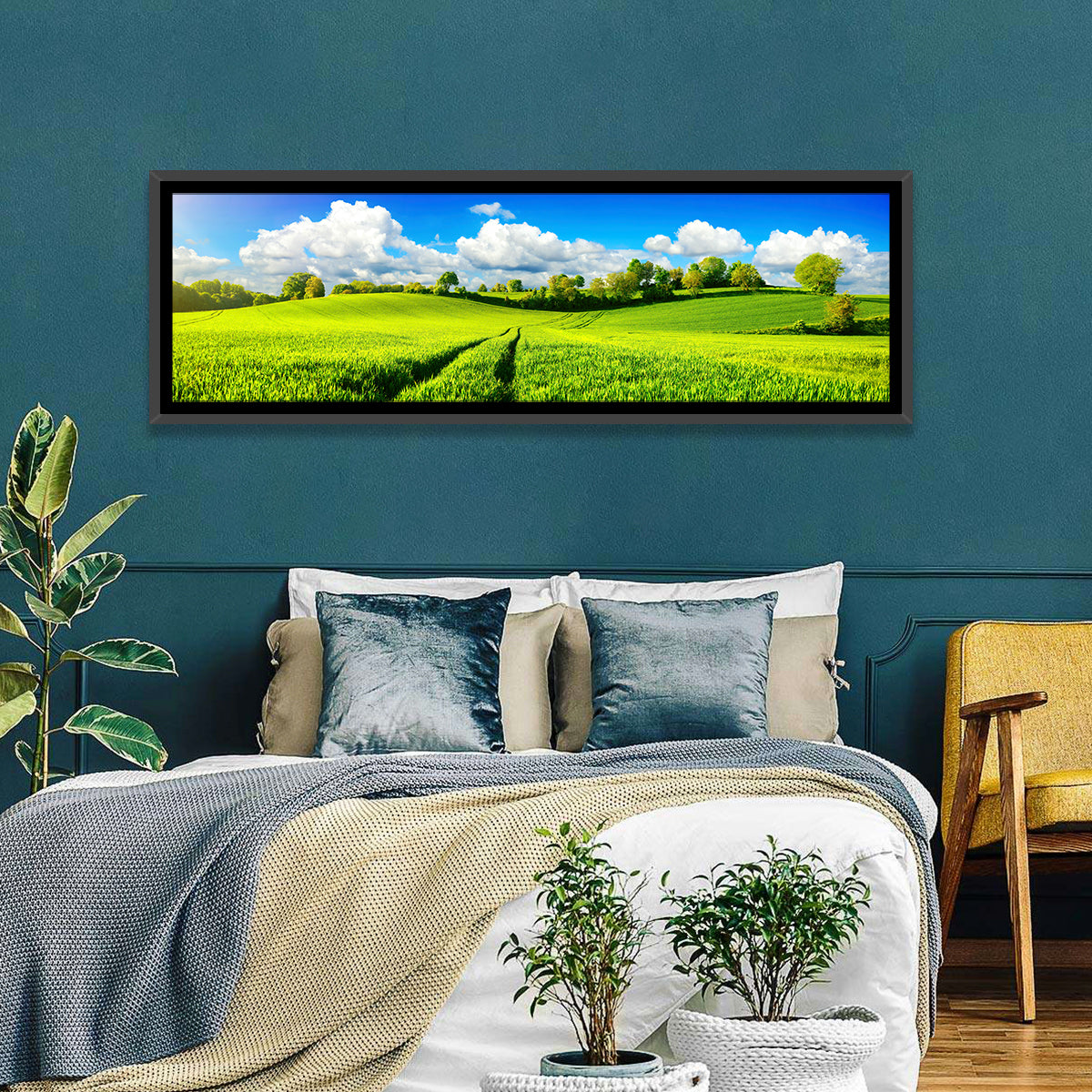 Tractor Tracks Through Green Rolling Hills Wall Art