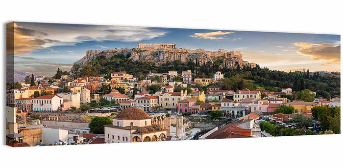 Acropolis and Parthenon Over Athens at Golden Hour Wall Art as a canvas print