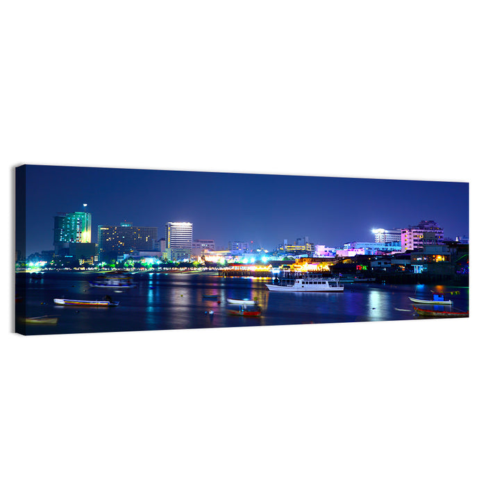 Pattaya Bay Night Skyline Wall Art as a canvas print