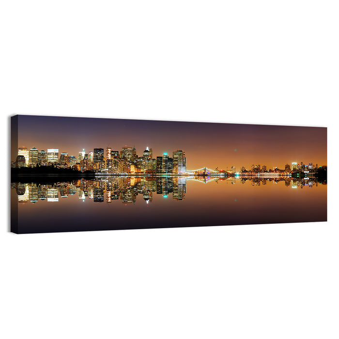 Manhattan Twilight Reflection Wall Art as a canvas print