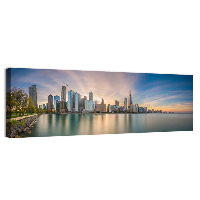 Chicago Skyline at Golden Hour Wall Art as a canvas print
