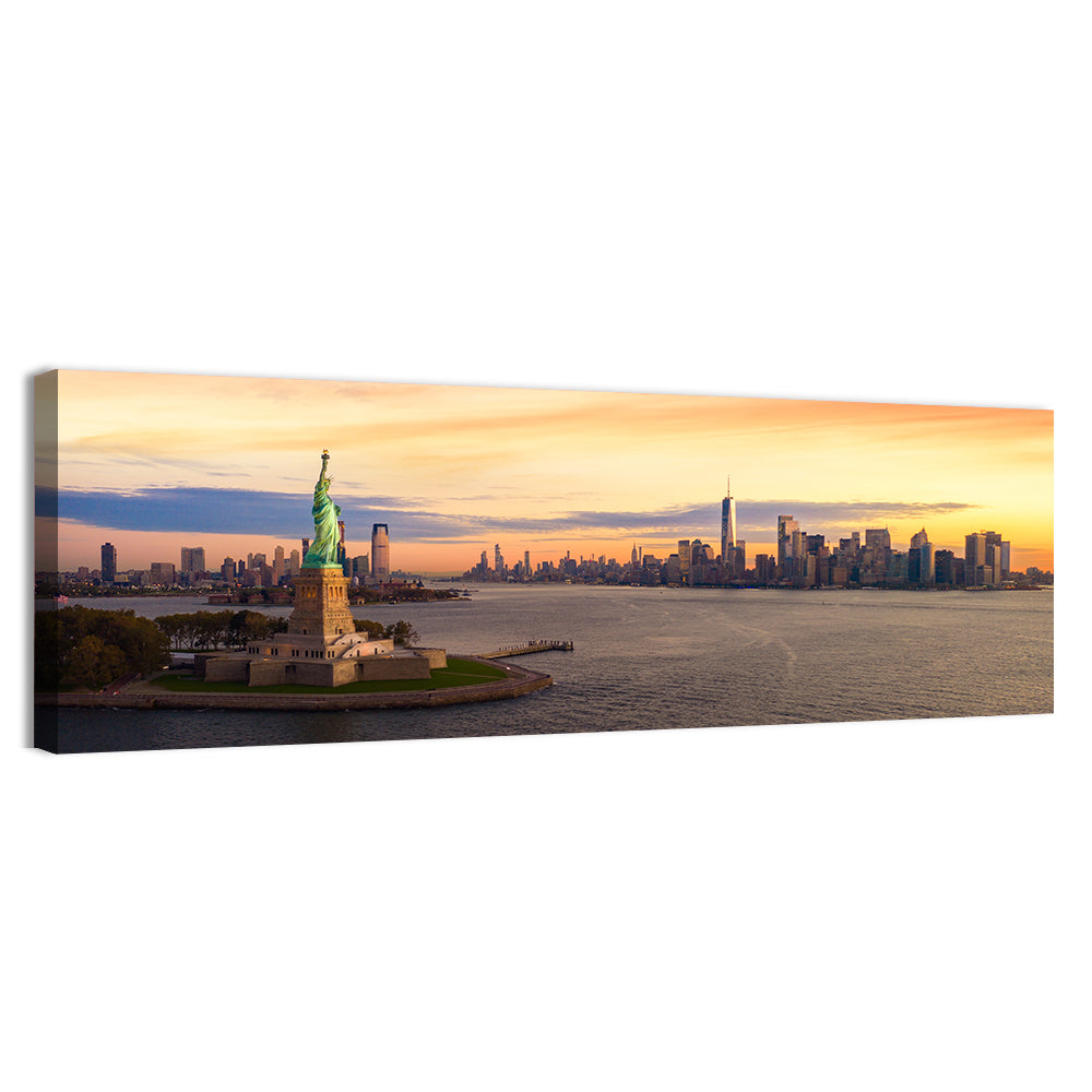 Statue of Liberty Golden Hour Wall Art, canvas print, panoramic