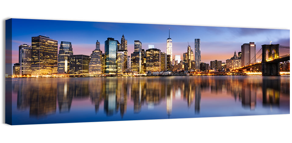 Manhattan Skyline at Twilight Wall Art, canvas print, panoramic