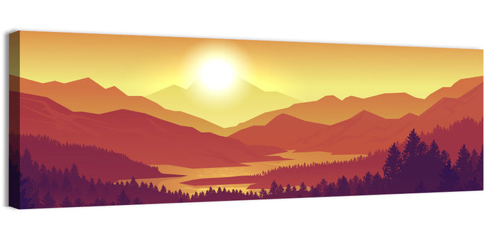 Sunset Pines and Layered Mountains Wall Art as a canvas print