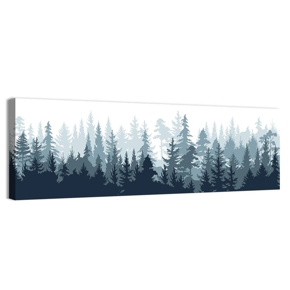 Misty Blue Pine Silhouette Wall Art, canvas print, panoramic