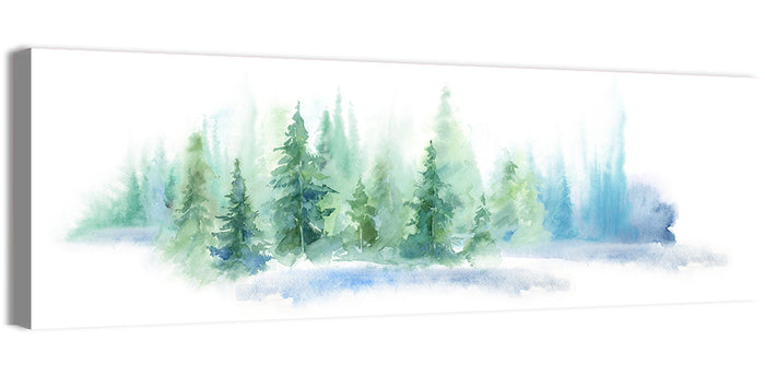 Misty Pine Forest Watercolor Wall Art as a canvas print