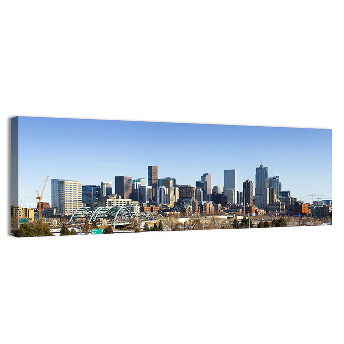 Denver Skyline with Speer Boulevard Bridge Wall Art as a canvas print