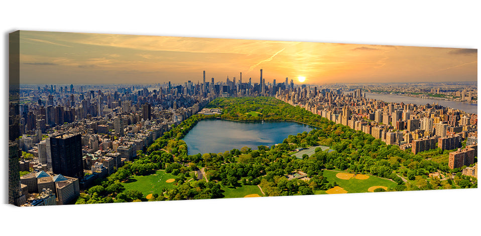 Central Park Reservoir at Dusk Wall Art, canvas print, panoramic