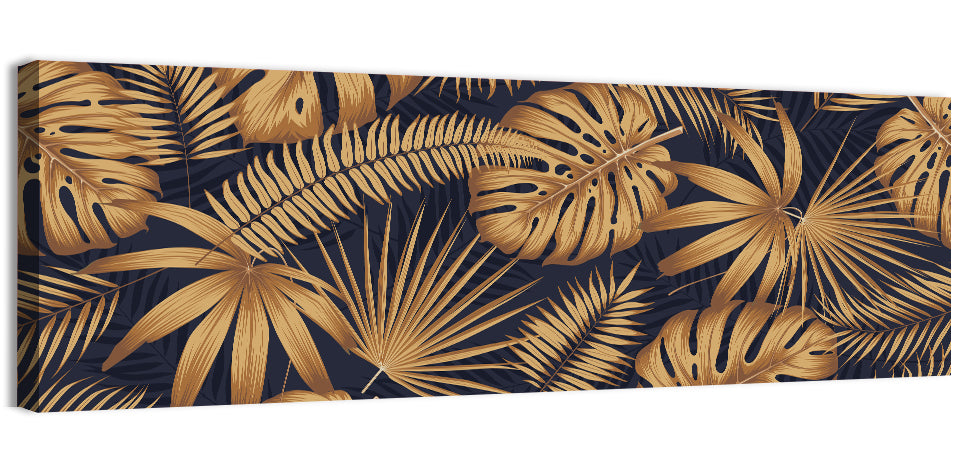 Golden Tropical Leaves Wall Art, canvas print, panoramic
