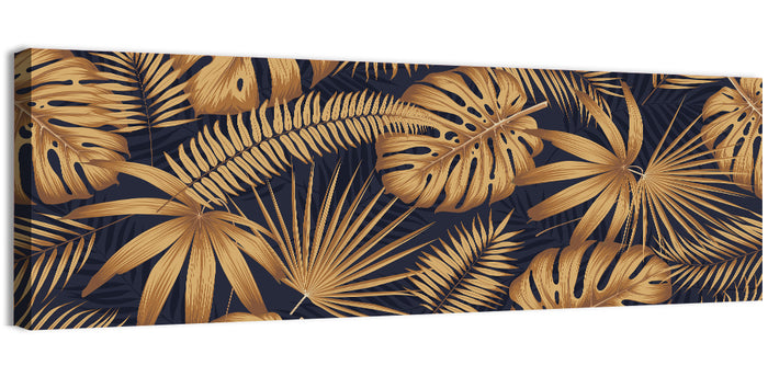 Golden Tropical Leaves Wall Art as a canvas print