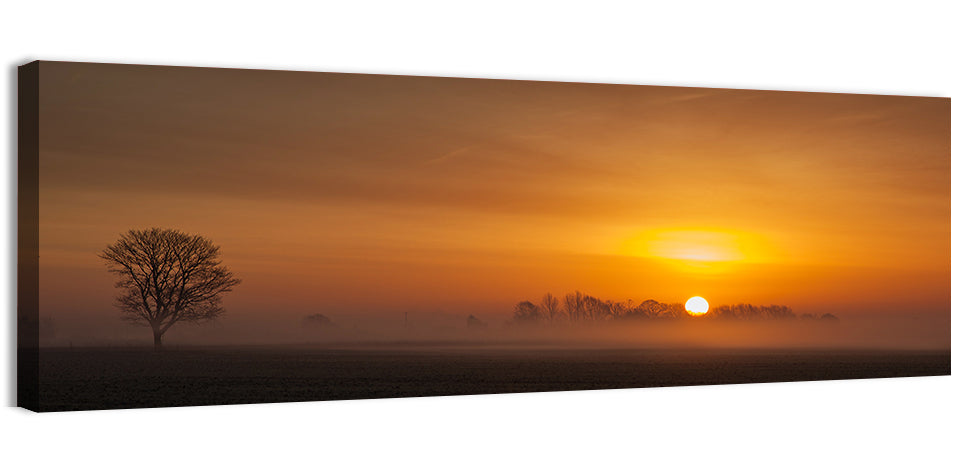 Sunrise Over Foggy Farmland Wall Art, canvas print, panoramic