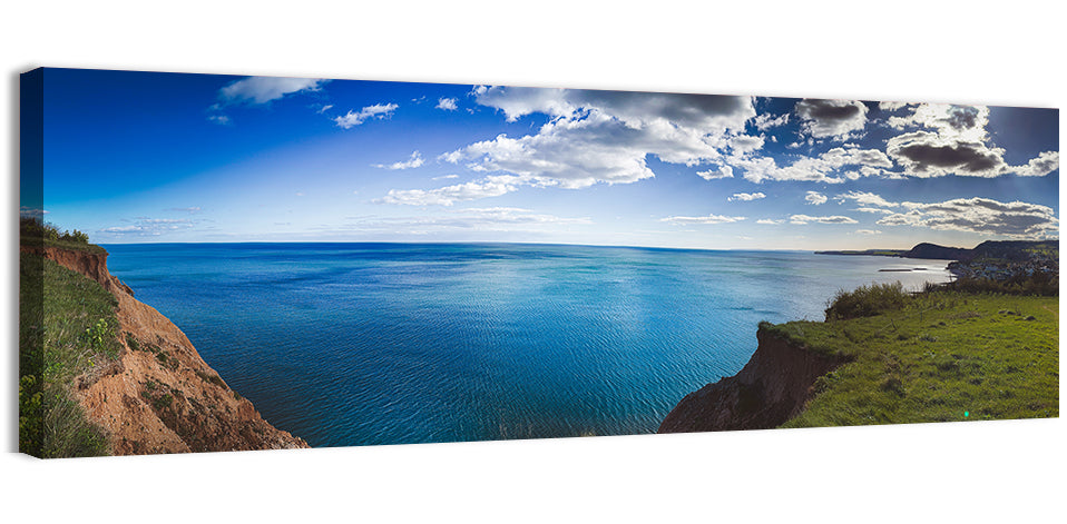 Sidmouth Cliffs and Sea View Wall Art, canvas print, panoramic