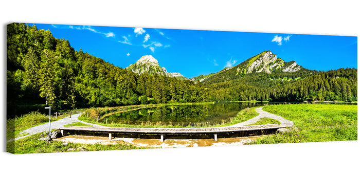 Seealpsee Footbridge Alpine Lake Wall Art as a canvas print