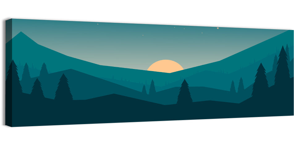 Black Forest Sunset Illustration Wall Art, canvas print, panoramic