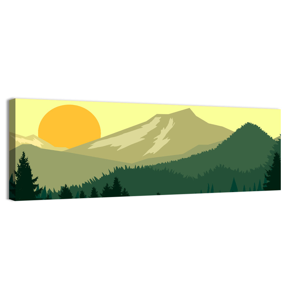 Sunset Over Green Mountains Wall Art, canvas print, panoramic