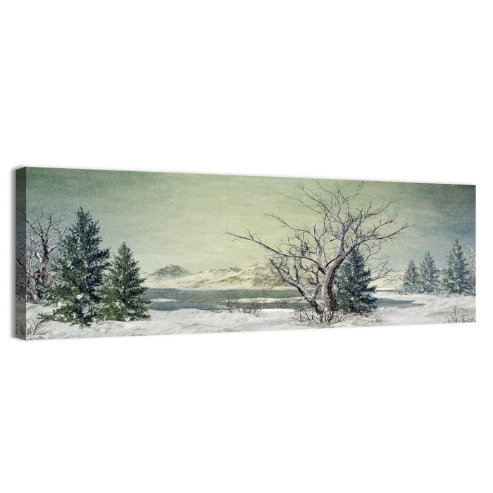 Leafless Tree at Winter Lake Wall Art as a canvas print