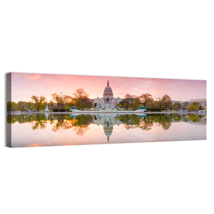 United States Capitol Sunrise Reflection Wall Art as a canvas print