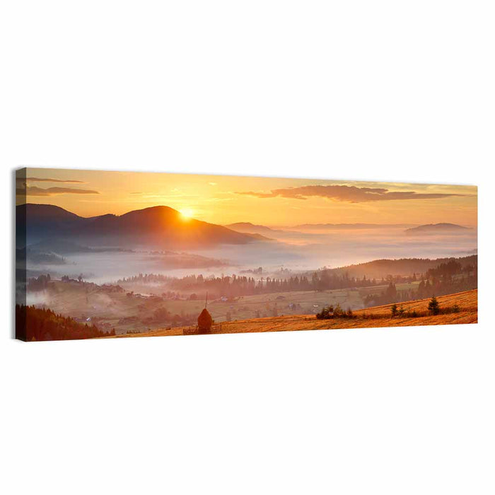 Foggy Mountain Village Wall Art as a canvas print