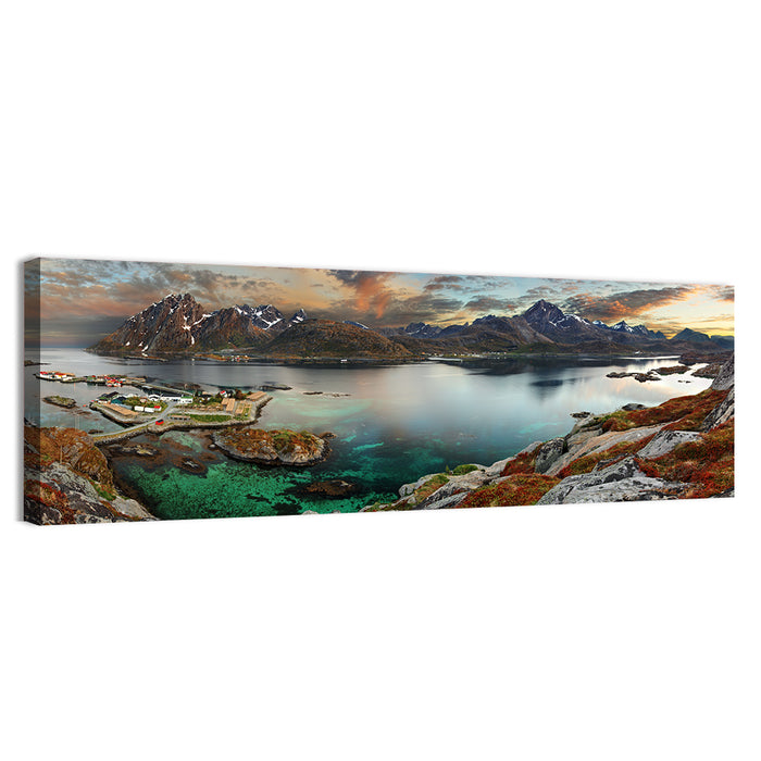 Norwegian Coastal Village at Dusk Wall Art as a canvas print