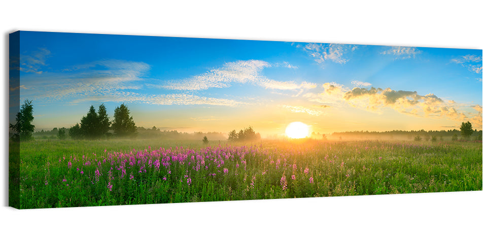 Fireweed Meadow Sunrise Wall Art, canvas print, panoramic