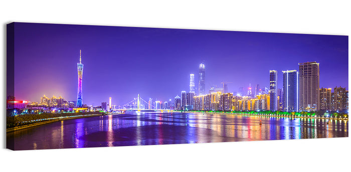 Guangzhou Skyline Night Over Pearl River Wall Art as a canvas print