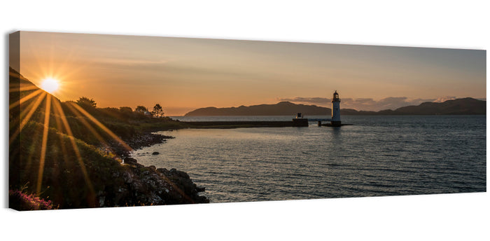 Dunollie Lighthouse Golden Hour Wall Art as a canvas print