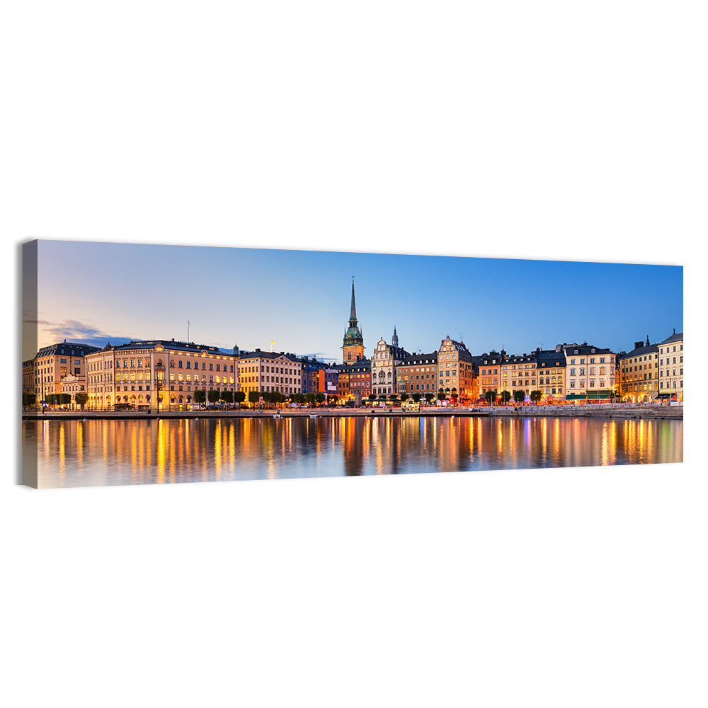 Gamla Stan Night Reflections Wall Art, canvas print, panoramic