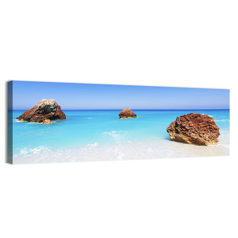 Lefkada Three Rocks Seascape Wall Art, canvas print, panoramic