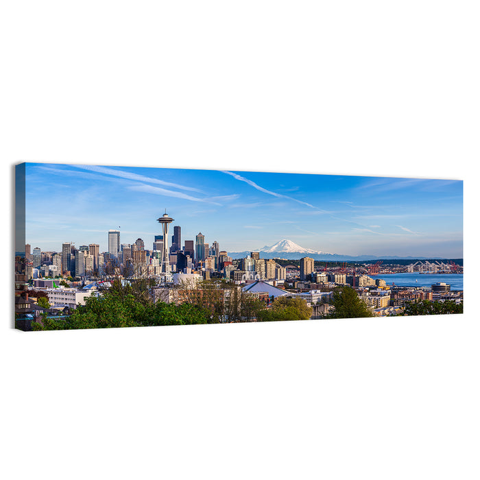 Seattle Skyline with Mount Rainier Wall Art as a canvas print