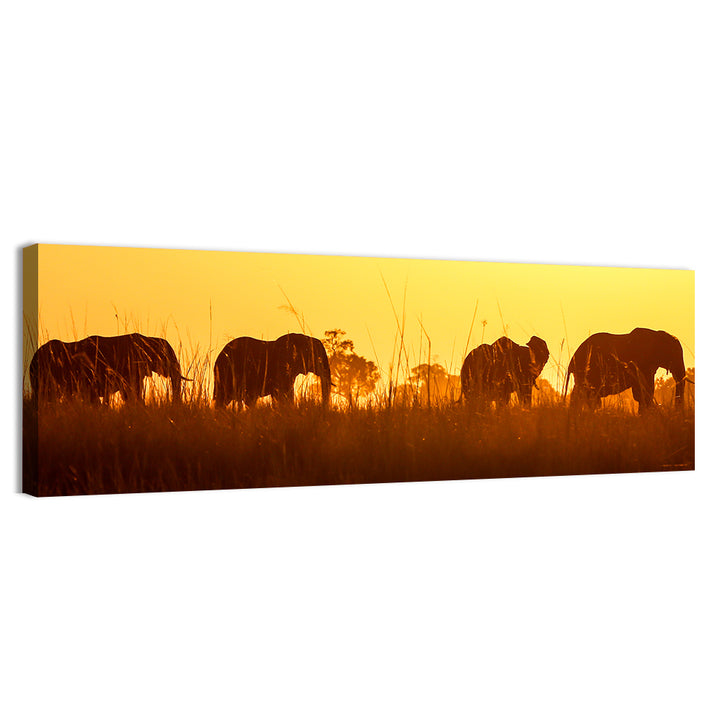Golden Sunset Elephant Herd Wall Art