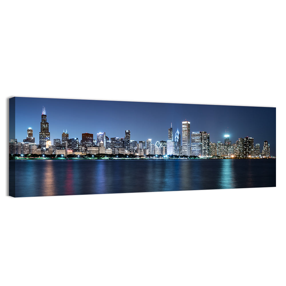 Chicago Night Skyline Wall Art, canvas print, panoramic