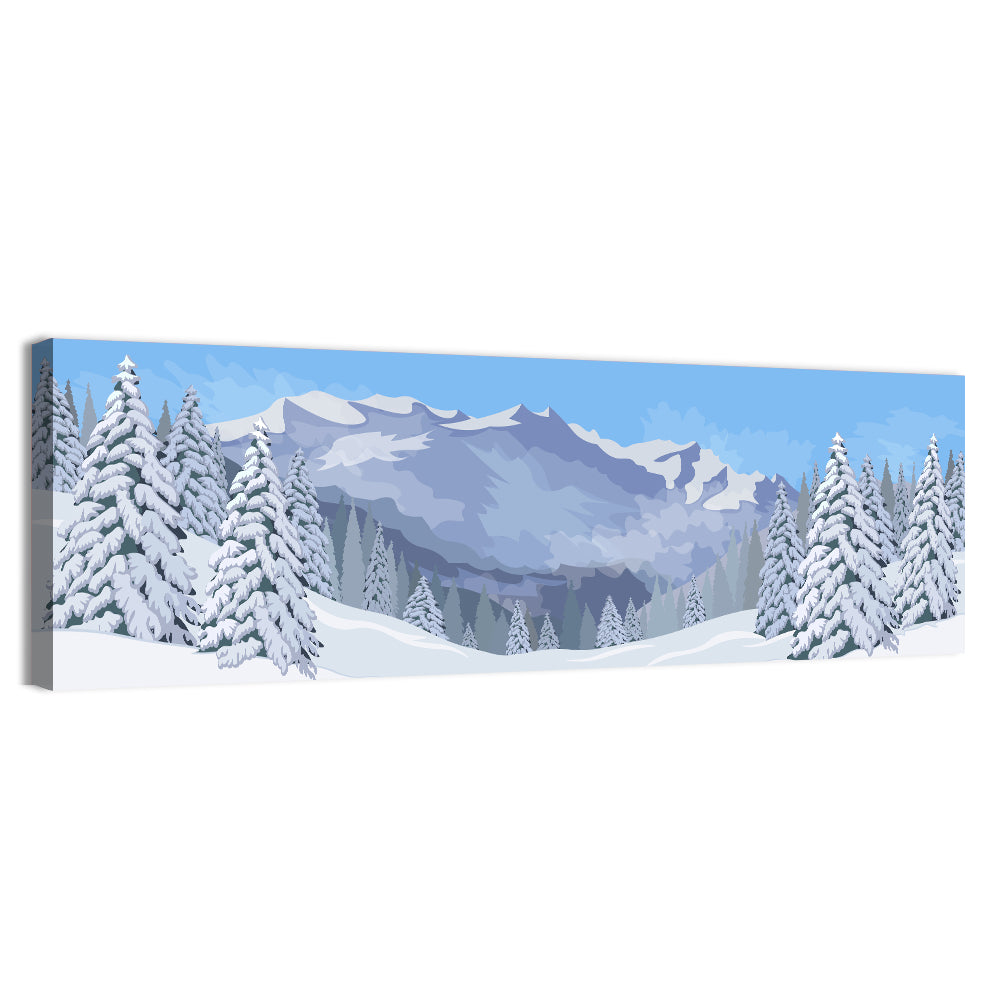 Blue Winter Mountain Illustration Wall Art, canvas print, panoramic