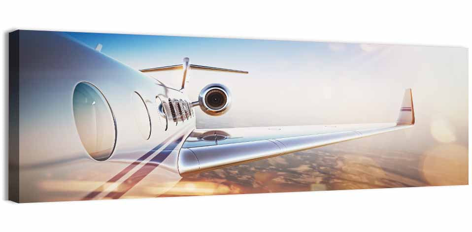 Private Jet Wing Close Up Wall Art, canvas print, panoramic