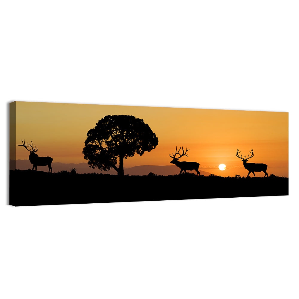 Bull Elk Sunset Silhouette Wall Art, canvas print, panoramic