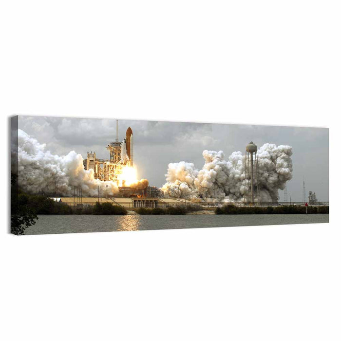 Space Shuttle Launch Over Water Wall Art as a canvas print