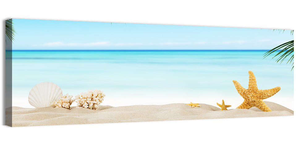 Seashell and Starfish Beach Still Life Wall Art, canvas print, panoramic