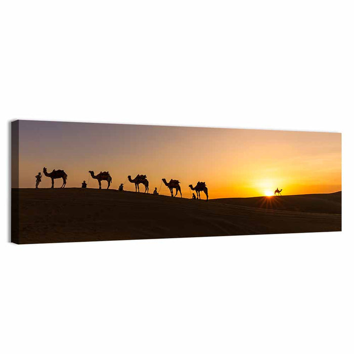 Thar Desert Camel Caravan Wall Art as a canvas print