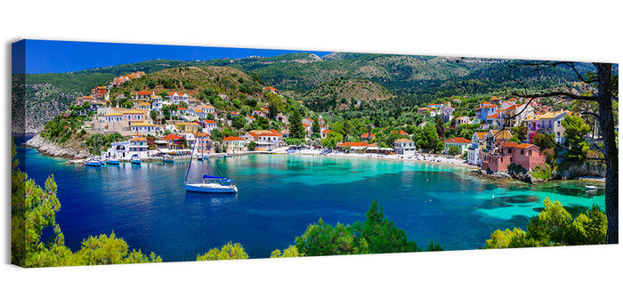 Assos Village Harbor View Wall Art as a canvas print