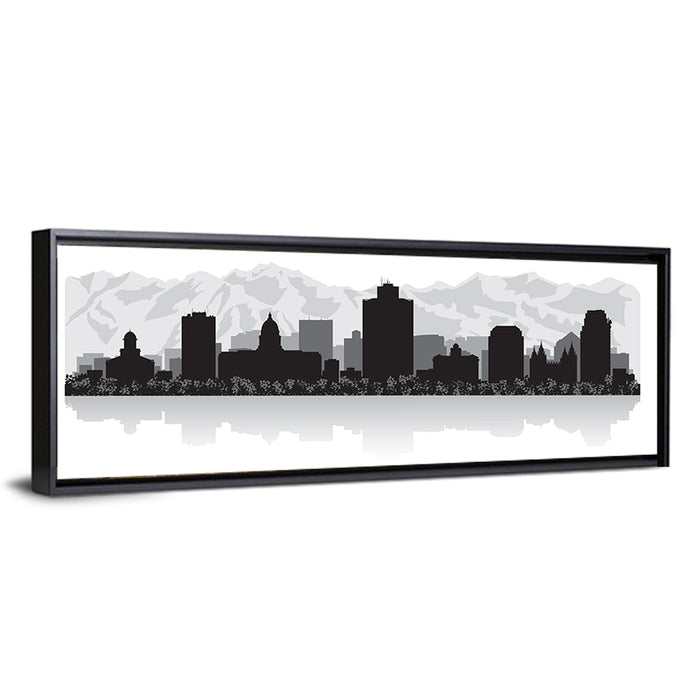 Salt Lake City Skyline Wall Art as a framed canvas