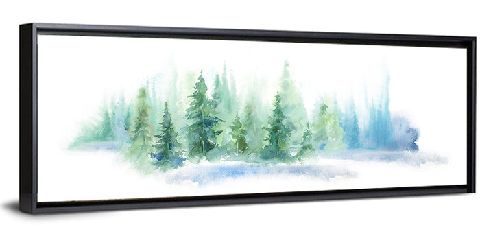 Misty Pine Forest Watercolor Wall Art as a framed canvas