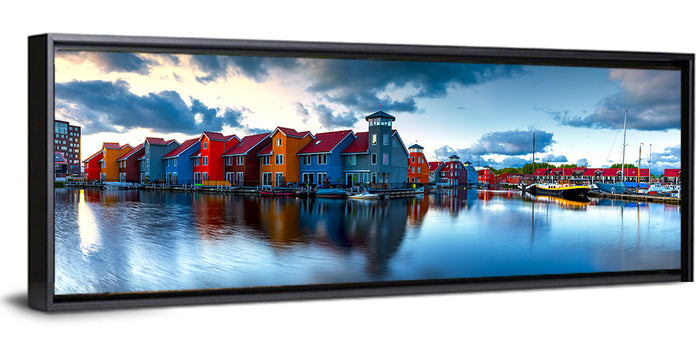 Groningen Port Sunrise Wall Art as a framed canvas